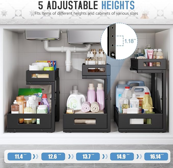 2-Pack Under Sink Storage Organizer, Large 2-Tier Elegant Mesh Pull Out Shelf - Image 6