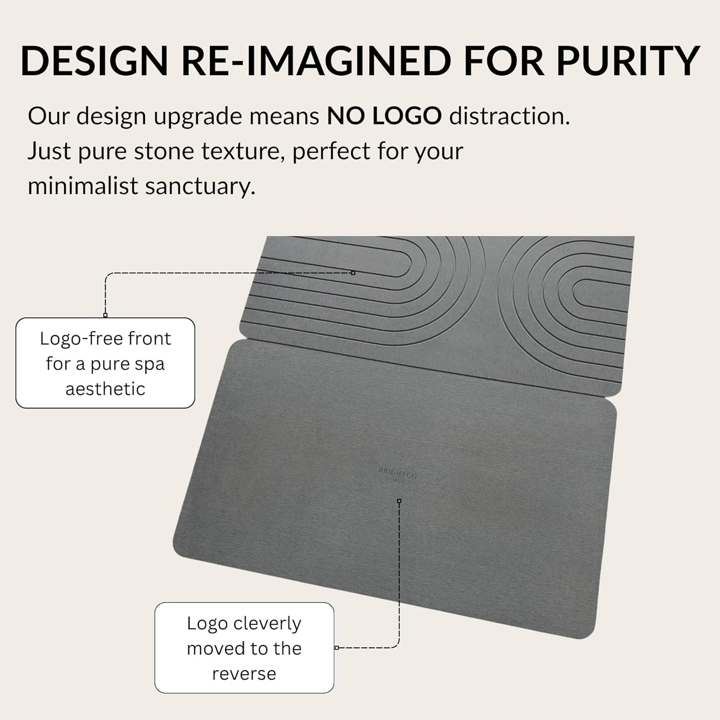 BrightCo XL Stone Bath Mat (30x17in) – Quick Dry Diatomaceous Earth Shower Rug, Super Absorbent Hard Foot Pad – Modern Anti-Slip Design for Bathroom Floor, Deep Charcoal (The Nexus, XL)