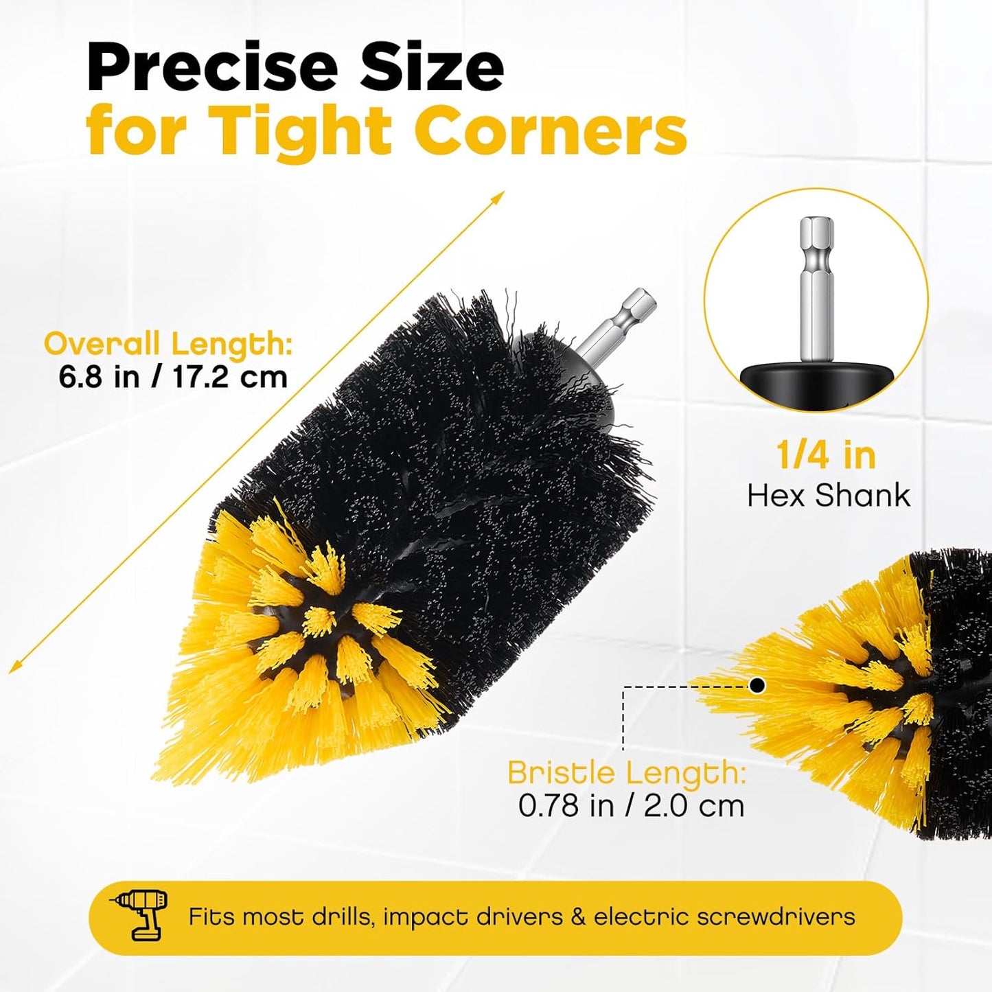 Domensi 10 Pack Tile Corner Drill Brush Heads Bulk, 1/4 Inch Hex Shank Nylon Drill Brush Attachments for Grout Shower Door Tracks Bathroom Kitchen Bathtub Sink Tiles Corner Cleaning