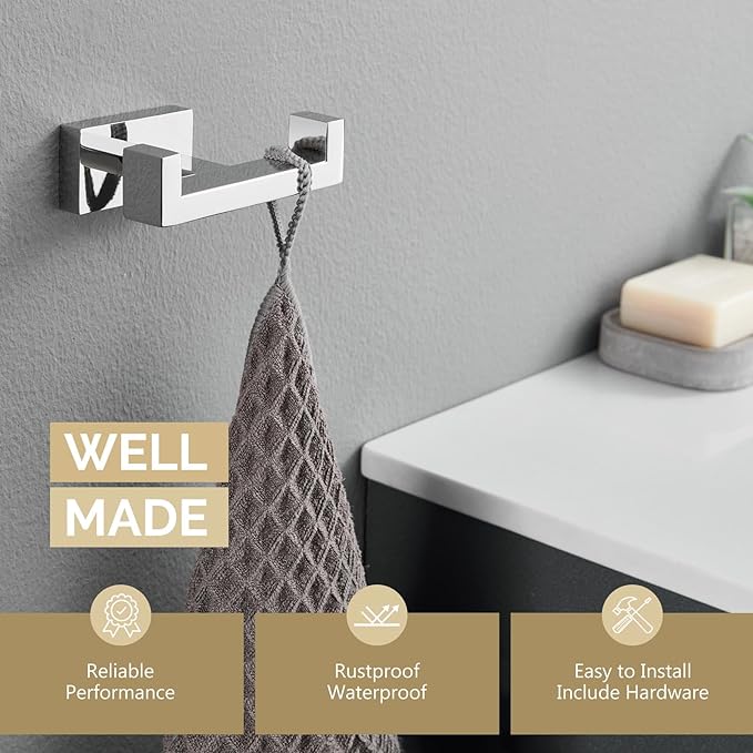Angle Simple Bathroom Towel Hook, SUS 304 Stainless Steel Hand Towel Double Hook - Image 5
