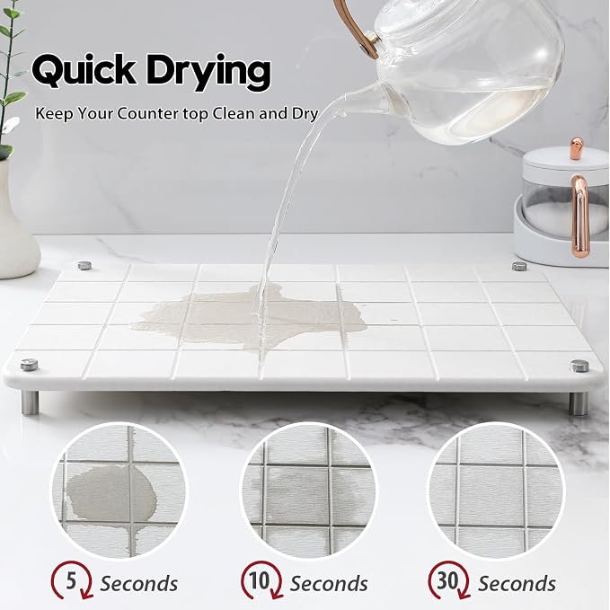 Stone Dish Drying Mat for Kitchen Counter, Water Absorbing Bathroom Tray Sink - Image 4