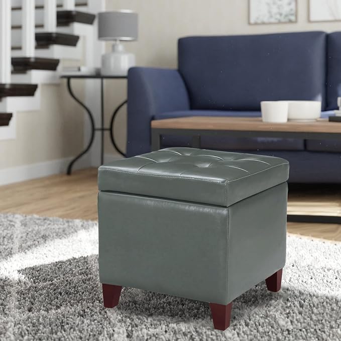 Adeco Bonded Leather Square Tufted Cubic Cube Footstool, - Image 8