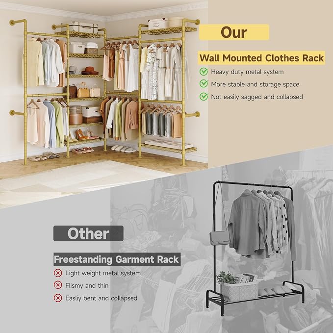 ONBRILL L4 Wall Mounted Industrial Pipe Clothing Rack, Closet Organizer System - Image 6