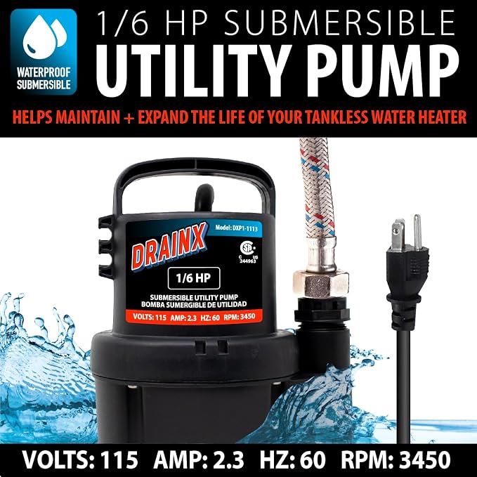 DrainX Tankless Water Heater Flushing Kit Includes Submersible Pump, Liquid - Image 5
