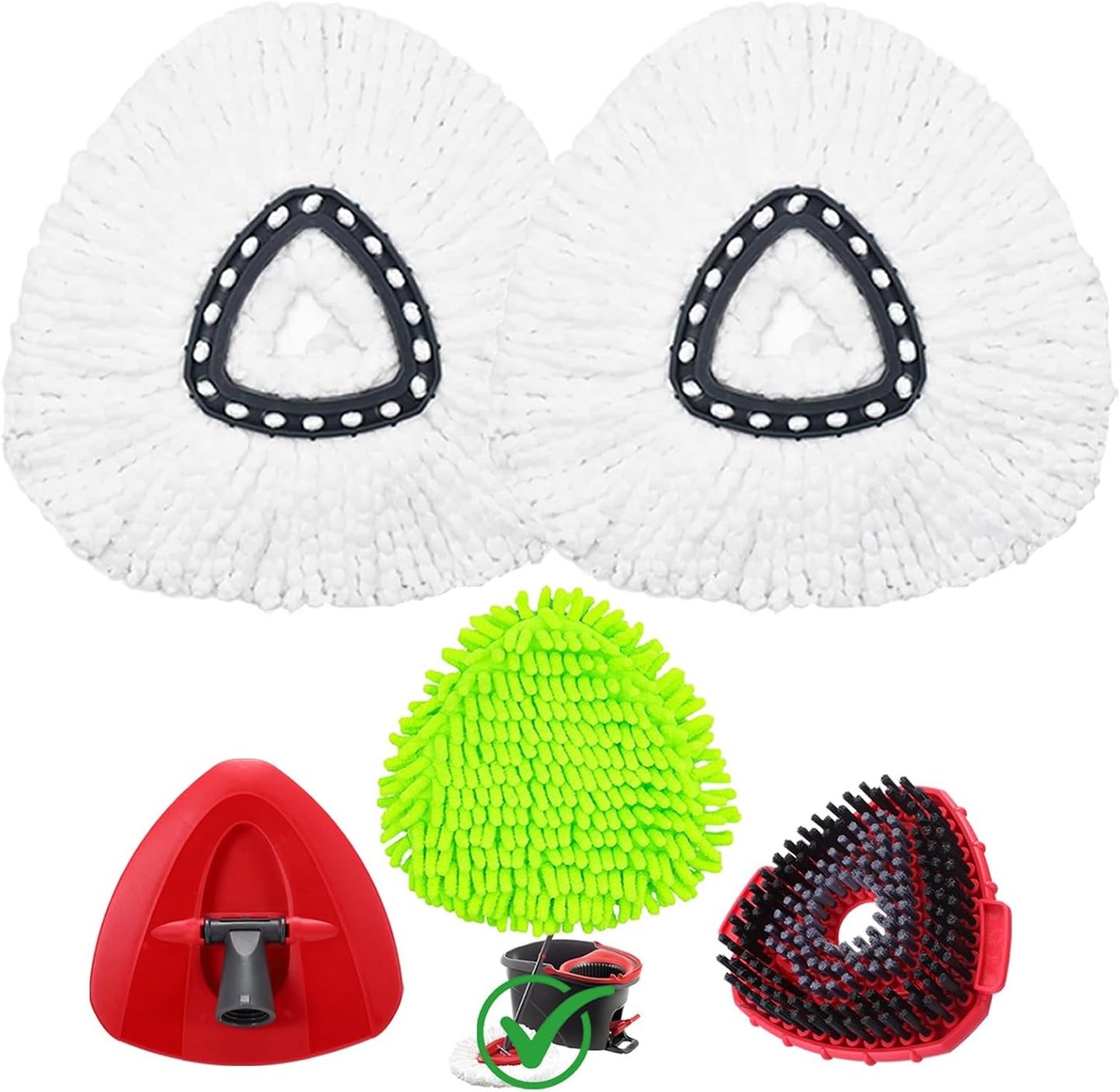 Spin Mop Heads Replacement for Ocedar, Upgrade Scrub Brush Replace Heads for o Cedar Easywring 1 Tank, Include 3 Pack Spin Mop Refills, 1 Pack Scrubber Mop Head and 1 Mop Base