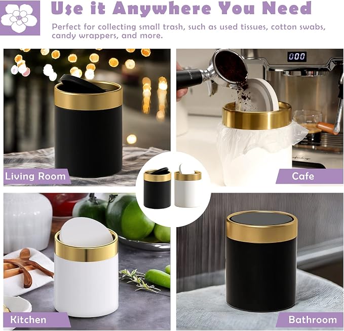 Mini Trash Can with Lid, Metal Small Tiny Mini Trash Bin Can, Mini Countertop - Image 3