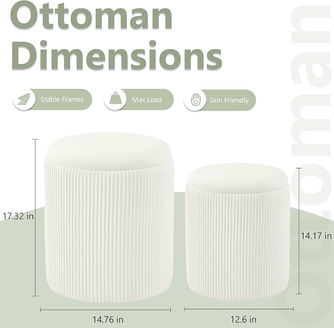 Round Ottoman with Storage Set of 2, Vanity Stool with Storage - Image 3