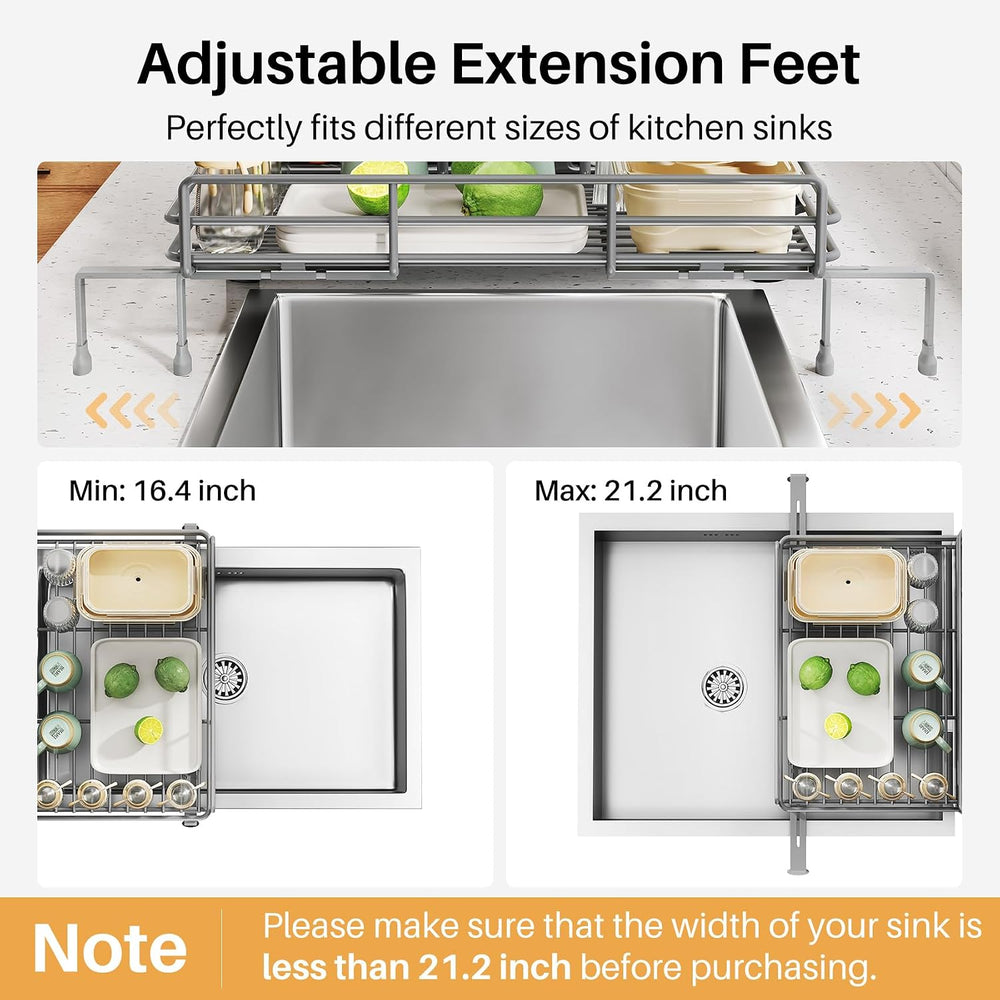 SNTD Expandable Dish Drying Rack for Kitchen Counter, Stainless Steel, Grey