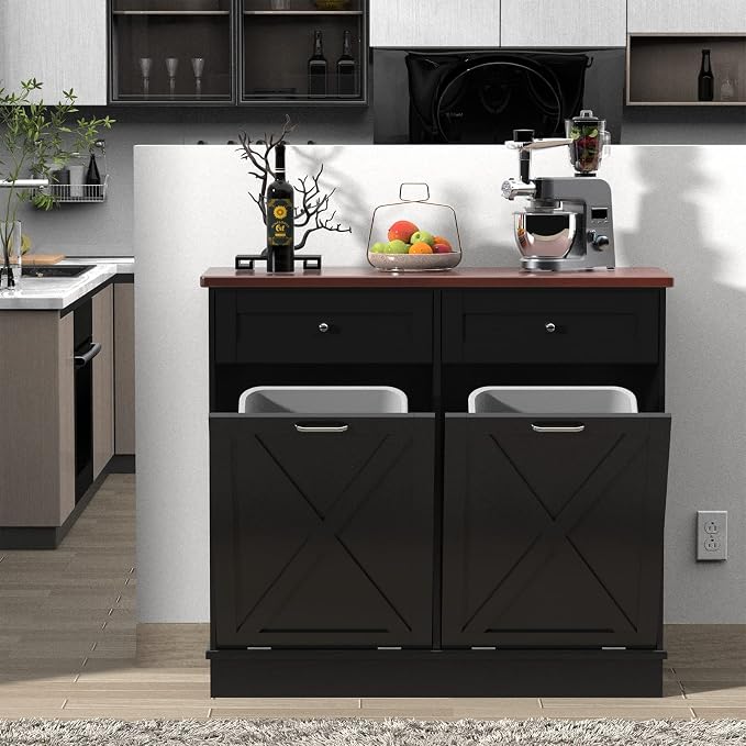 Betterhood Double Tilt Out Trash Cabinet 20 Gallon Wooden Free Standing Laundry - Image 3