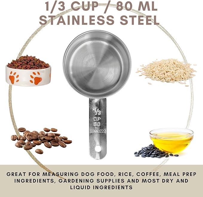 1/3 Cup Stainless Steel Measuring Cup | Sturdy Metal 80 ml | 80 cc | 3 oz | - Image 2