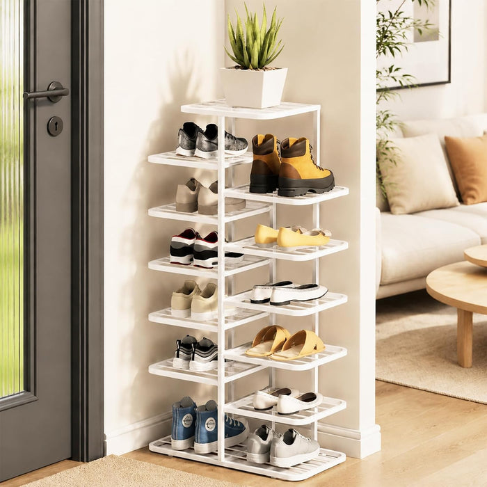 JSWHYBD White Shoe Rack Tower, Narrow Metal Organizer for Small Spaces