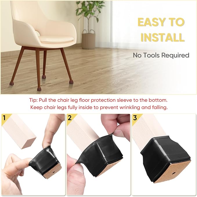 BALEINE 32 Pack Silicone Chair Leg Floor Protectors, Stool Leg Protectors Cap - Image 6