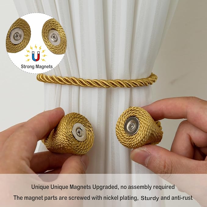 Magnetic Curtain Tiebacks 2 Pack Outdoor Rope Curtain Tie Backs Decorative - Image 3