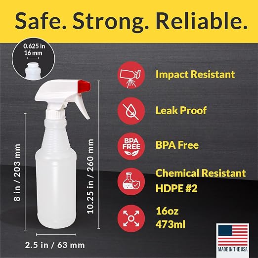 Pinnacle Mercantile Plastic Spray Bottles Leak Proof Technology Empty 16 oz - Image 4