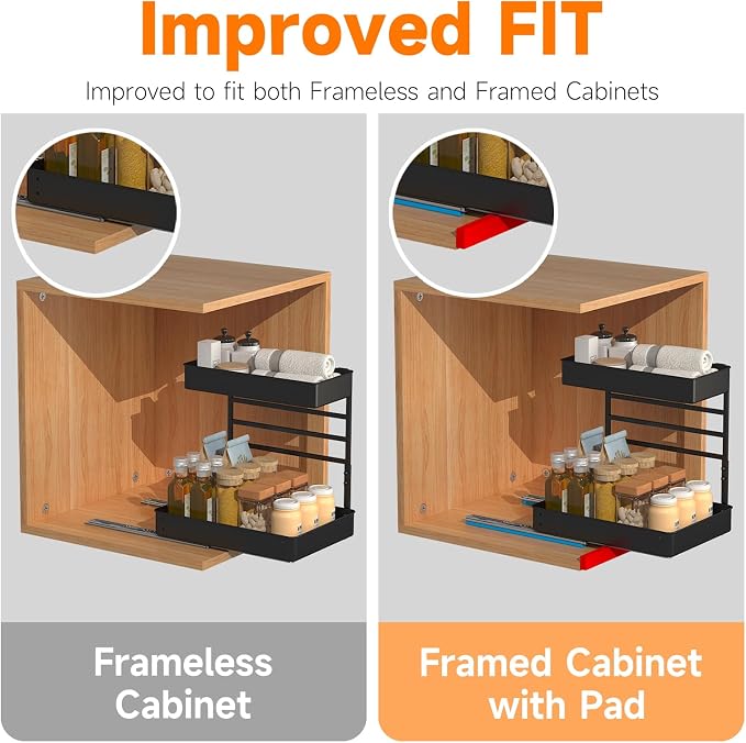 EVERIE Height Adjustable 2 Tier Metal Pull Out Slide Shelf Organizer - Image 4