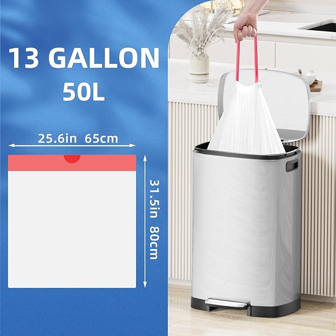 13.2 Gallon Tall Kitchen Drawstring Trash Bags, Leak Proof, Waste Bag - Image 3