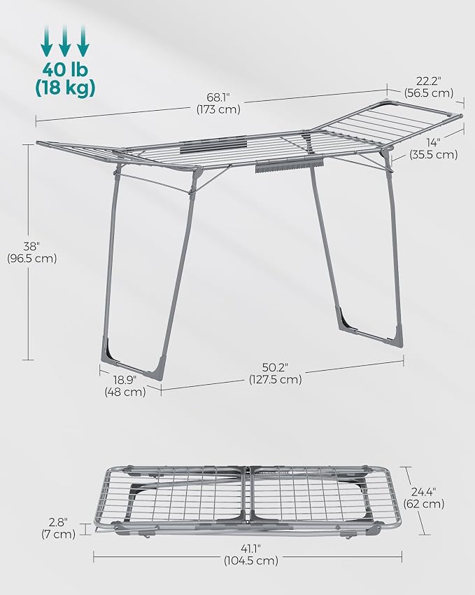 SONGMICS Clothes Drying Rack Foldable, Gullwing Laundry Drying Rack, - Image 6