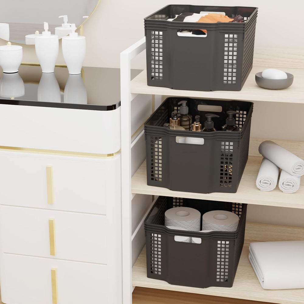 6-Pack Stackable Storage Baskets, Large Woven Plastic Organizer