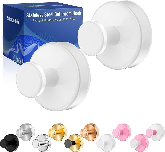 Suction Cup Hooks for Shower, Removable No Drill Towel Hooks, Upgraded 15 lbs by Unknown