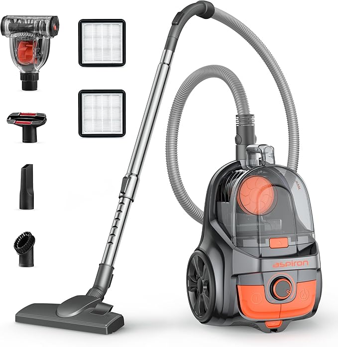 Aspiron Canister Vacuum, Upgraded 1600W Bagless Canister Vacuum Cleaner by aspiron