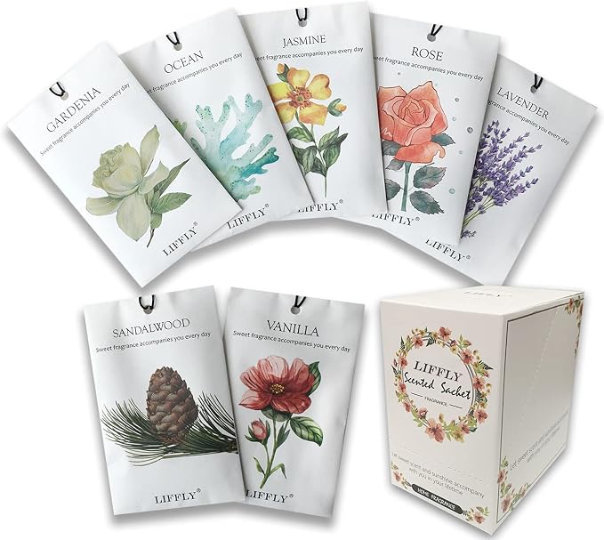 14 Packs Scented Sachets for Drawers and Closets Lavender, Sandalwood, Gardenia by LIFFLY