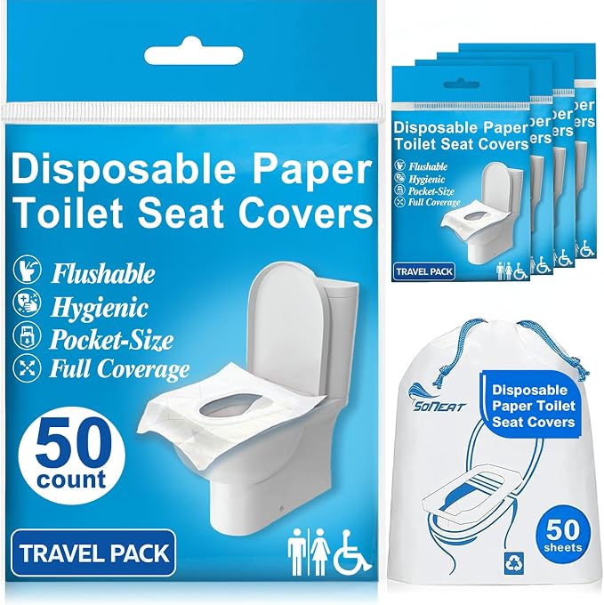 Disposable Toilet Seat Covers Flushable XL 50 Pack – Adults & Kids Potty by SoNeat