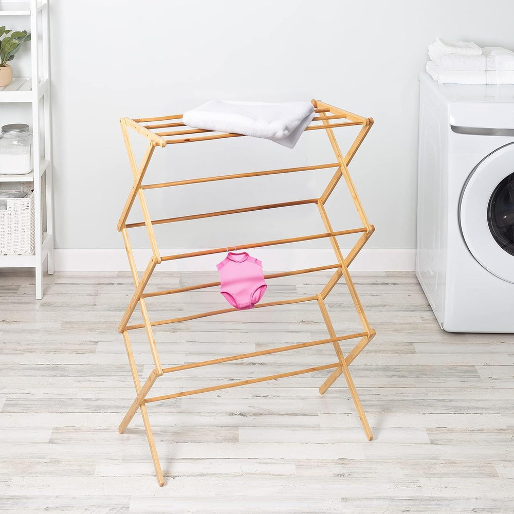 Collapsible Bamboo Drying Rack – Foldable Laundry Drying Stand for Indoor/Out...