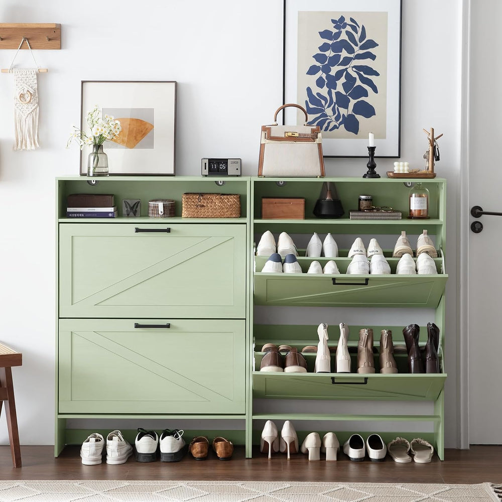 RWYHG Shoe Cabinet with 2 Flip Drawers, Narrow Entryway Organizer,Green
