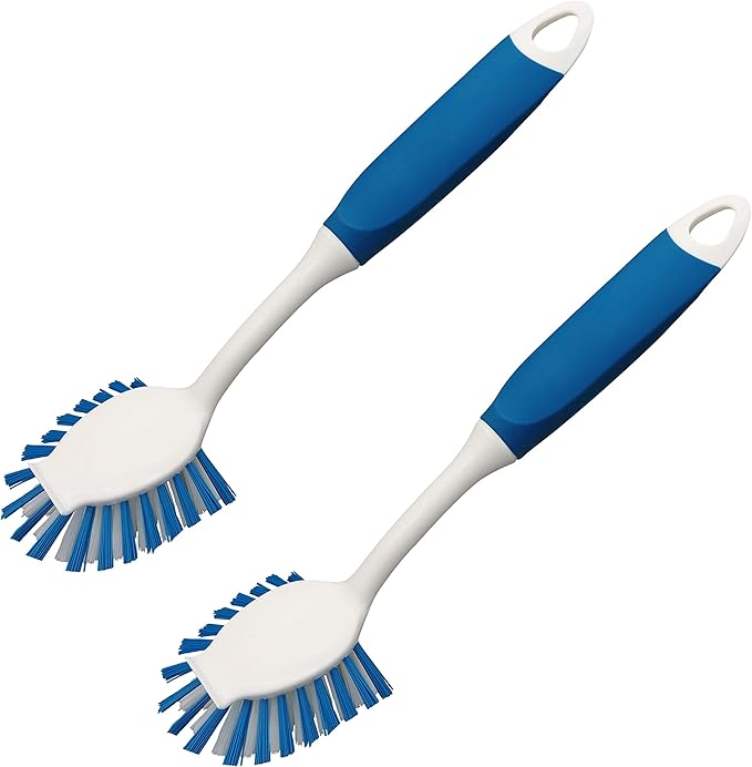 PHYEX 2-Pack Dish Brushes with Scraper, Durable Nylon Bristles Kitchen Scrub by PHYEX