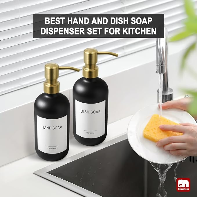 GMISUN Gold Soap Dispenser, 2 Pack Matte Black Glass Bathroom Hand Soap - Image 6