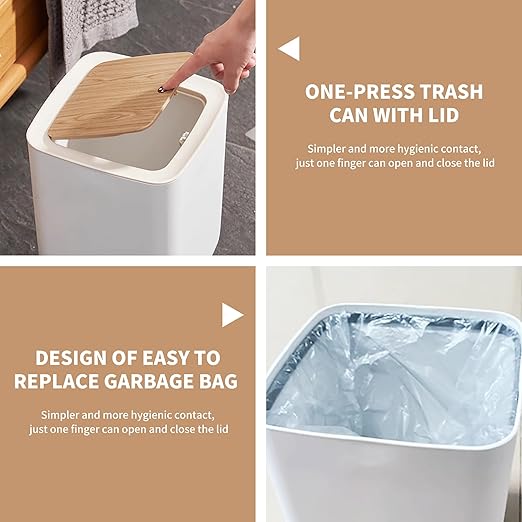 WanWanKa Mini White Plastic Trash Can, 2.6 Gallon Capacity, Slim Design - Image 4