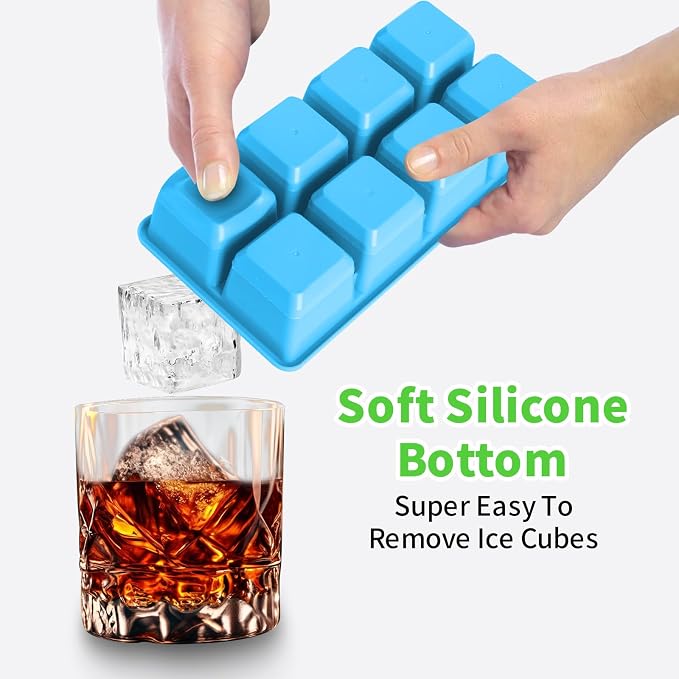 Large Ice Cube Trays, JRISBO 2 Pack Reusable Silicone Ice Cube Molds - Image 2