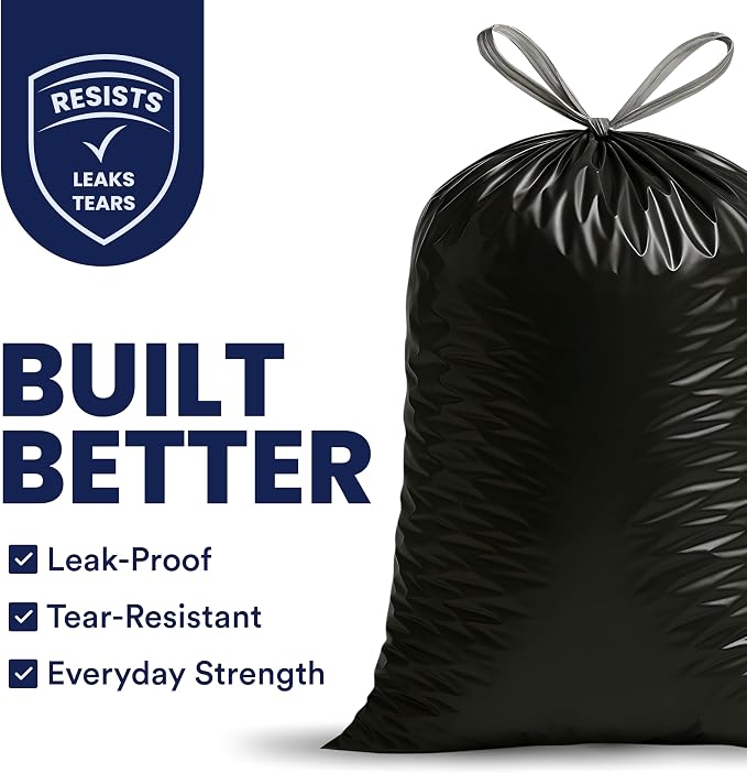 Plasticplace 13 gallon Extra Tall Drawstring Kitchen Trash Bags | Black 1.2 Mil - Image 2