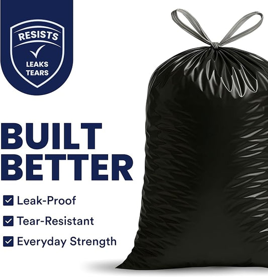 Plasticplace 13 gallon Extra Tall Drawstring Kitchen Trash Bags | Black 1.2 Mil - Image 2
