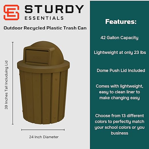 42 Gallon Slated Circle 100% Recycled Plastic Heavy Duty Outdoor Trash Can - Image 2