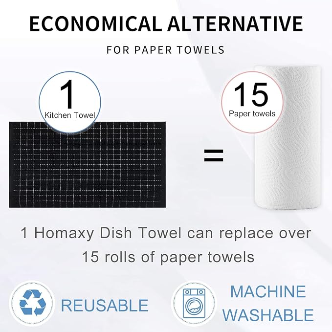 Homaxy 100% Cotton Terry Kitchen Towels, Checkered Designed, Soft and Super - Image 8