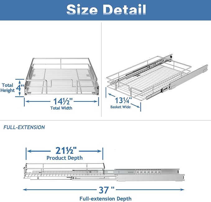 Pull Out Cabinet Organizer 14½" W x 21½" D, Heavy Duty Cabinet Pull Out Shelves - Image 3