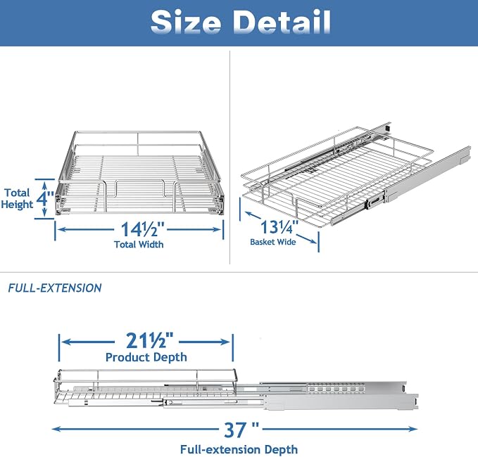 ROOMTEC Pull Out Cabinet Organizer, Cabinet Pull Out Shelves 14½" W x 21½" D - Image 3