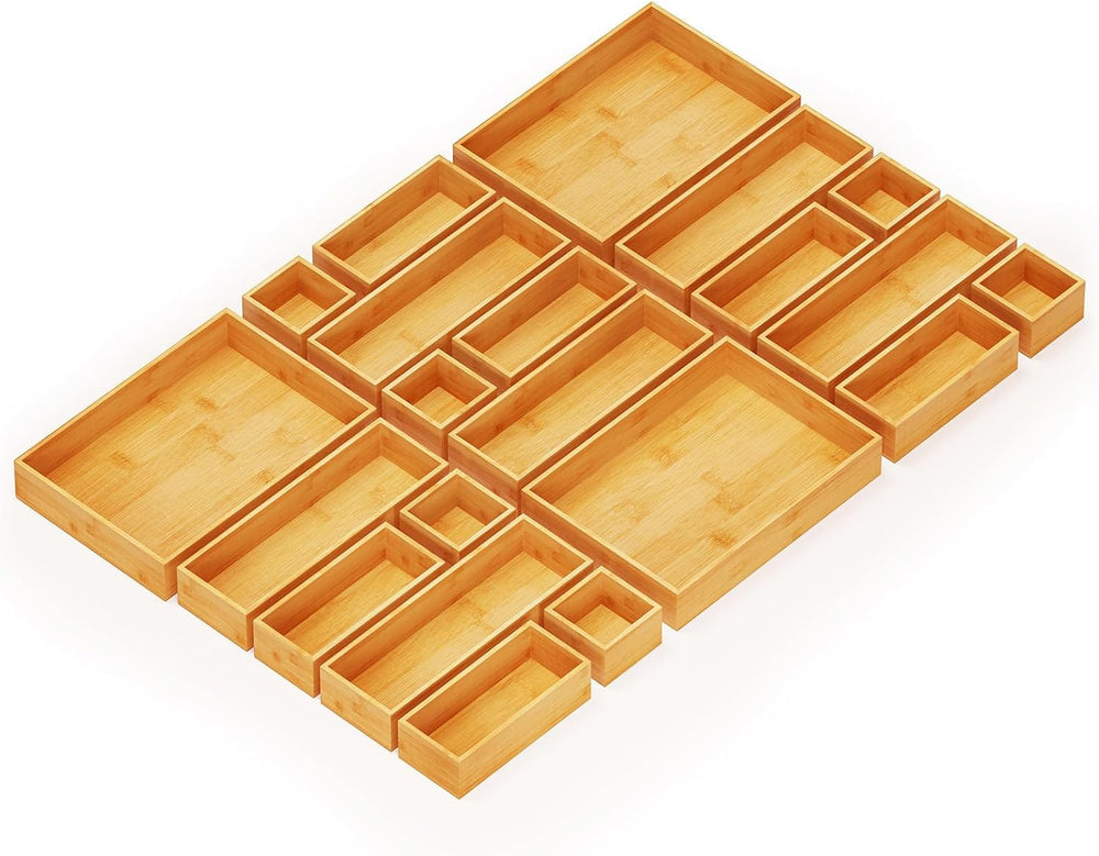 SpaceAid 21-Piece Bamboo Drawer Organizer Storage Boxes Set, Wood Tray Junk D...