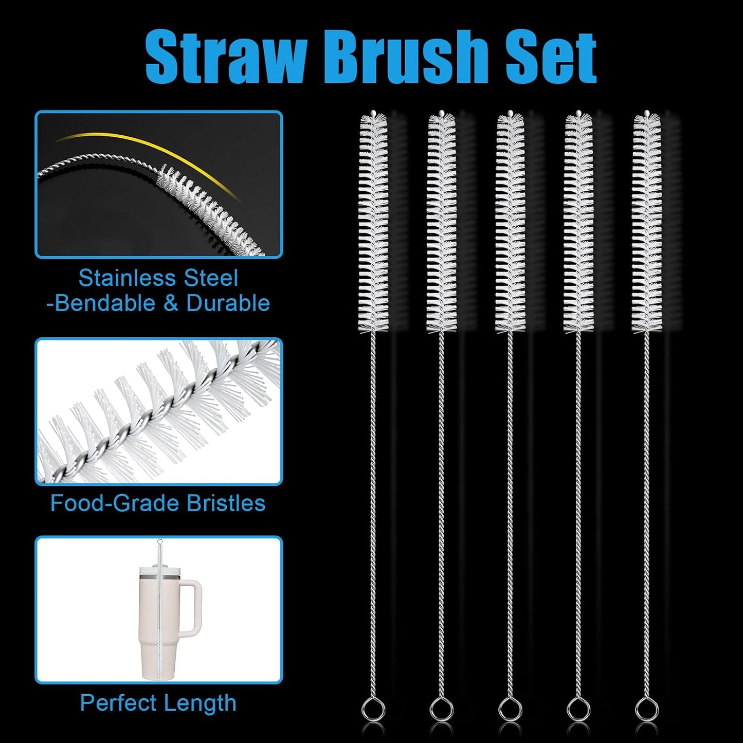 7Pcs 3-in-1 Cup Lid Gap Cleaning Brush & Straw Brush Set, Reusable Metal Straw Cleaner, Multifunctional Bottle Cleaning Kit for Sippy Cups & Water Bottles