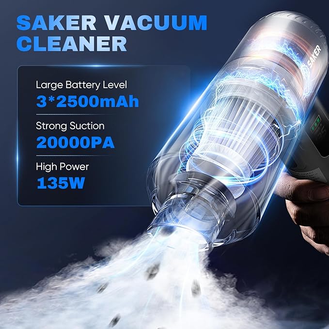 Saker Car Vacuum Portable Cordless 20000Pa Suction Power 4 in 1 Handheld - Image 2