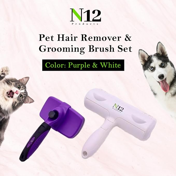 N12 Cat, Dog Hair Remover/Lint Roller and Grooming Hair Bush Combo – Pet Fur - Image 6
