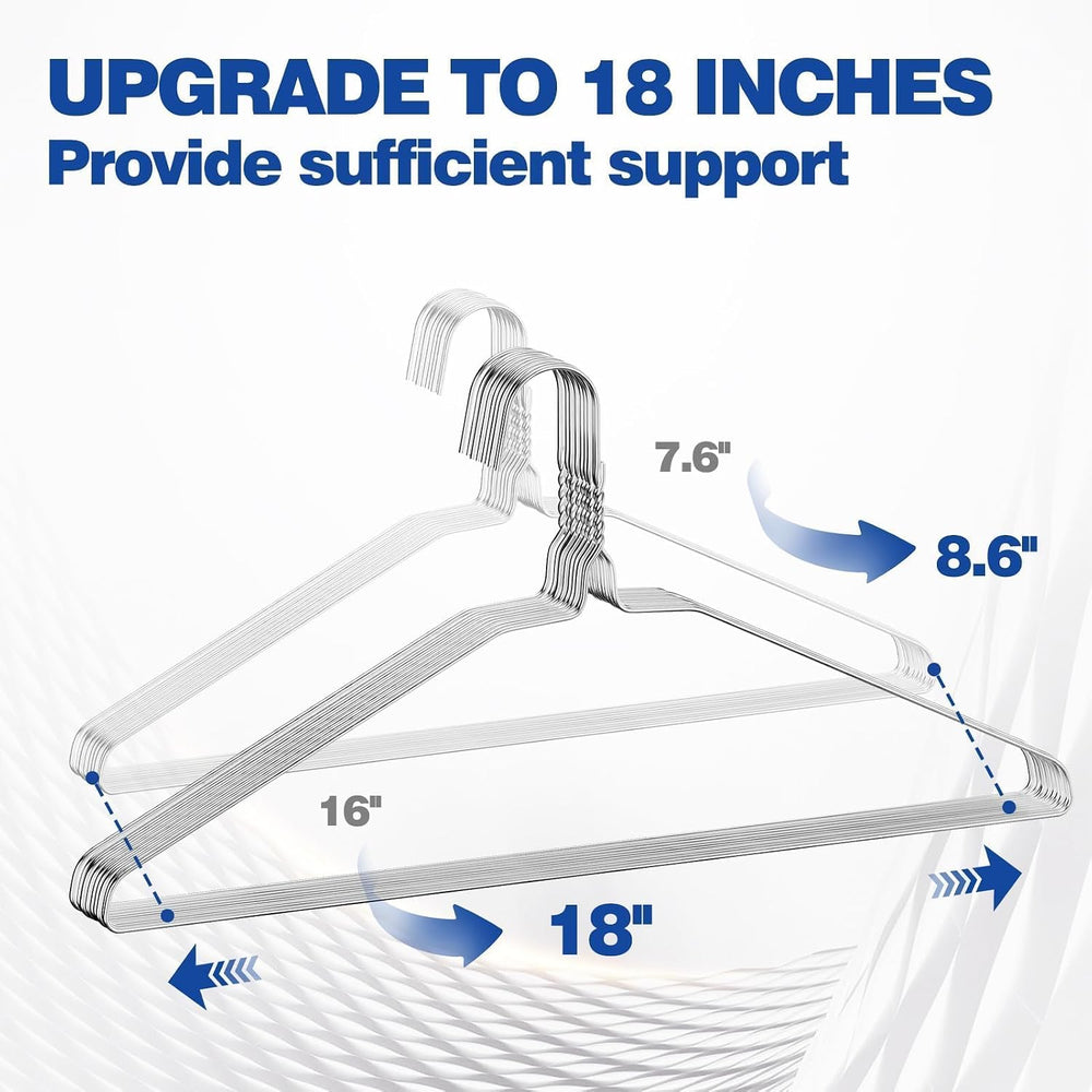 18" Wire Metal Clothes Hangers Bulk 100 Pack, Ultra Thin, Silver
