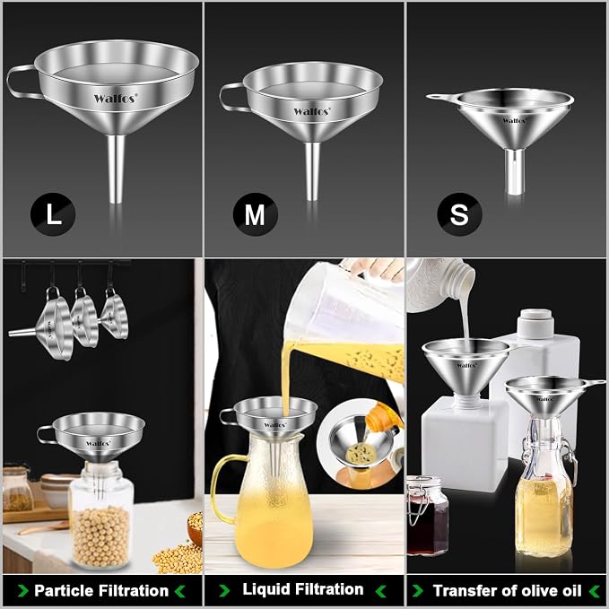Stainless Steel Funnel, Walfos 3 Different Sizes of Kitchen funnels - Image 2