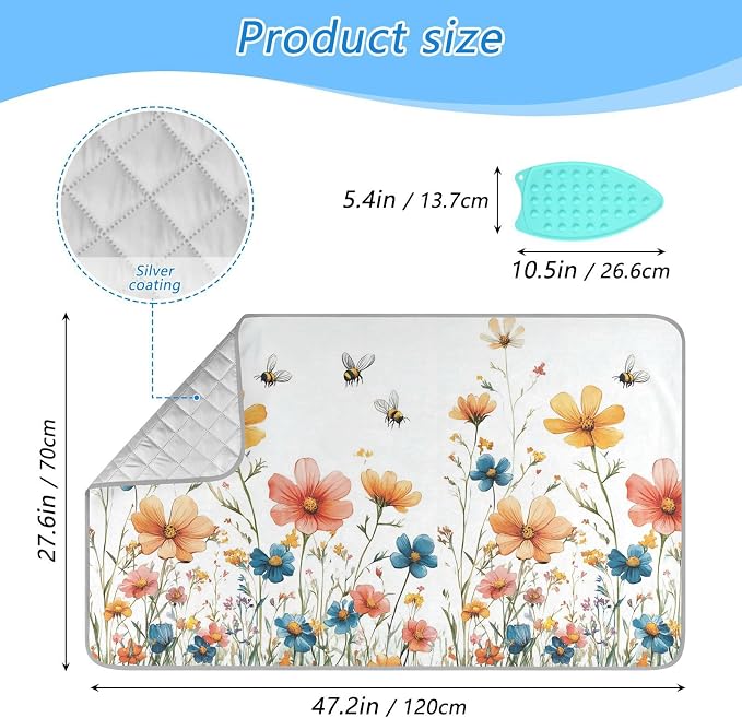 Yellow Wildflower Bees White Ironing Mat - Image 2