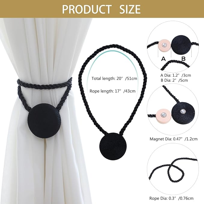 Magnetic Curtain Tiebacks - 12mm Magnetic Tie Backs - Image 2