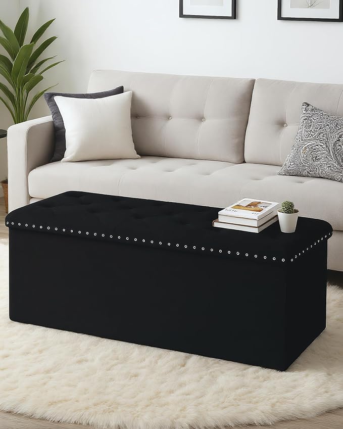 Velvet Storage Ottoman Bench, 43.3" Folding Ottoman - Image 7