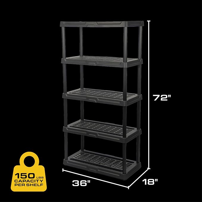 CX 5-Tier Plastic Storage Shelving Unit, Heavy Duty, 150lbs Per Shelf Capacity - Image 2
