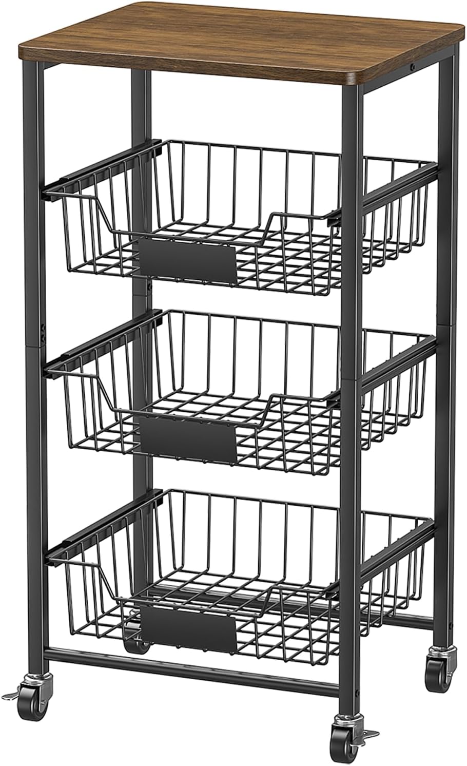 XYZLVSI 4 Tier Rolling Kitchen Cart Fruit Vegetable Storage Basket Rack
