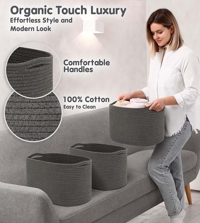 CHAT BLANC Cotton Rope Baskets for Organizing | Storage Baskets for Shelves | - Image 4